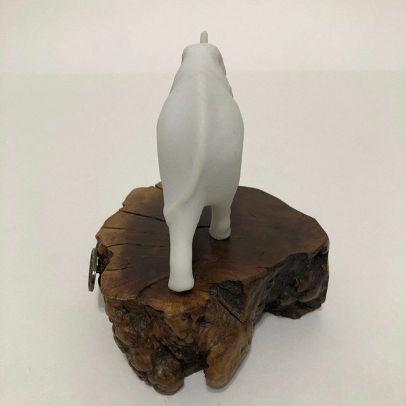 John Perry White Elephant On Natural Burl Wood Sculpture Figure Figurine Vintage - Picture 7 of 12